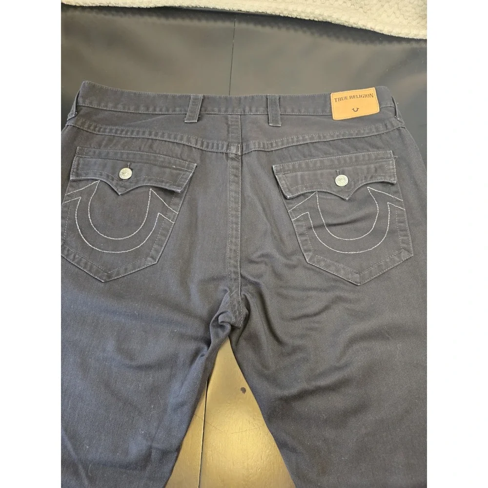True Religion Ricky Relaxed Straight Jeans Men's 44x31 Black Flap Pocket Denim‎